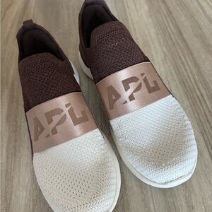 APL Chocolate and Cream Knit Slip-On Sneakers